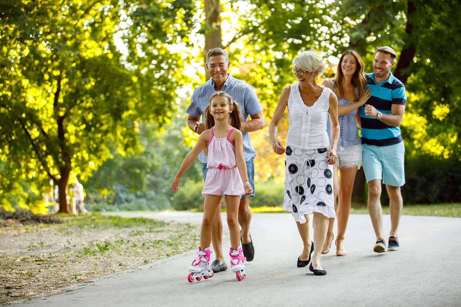 Family out for a walk in the park. 